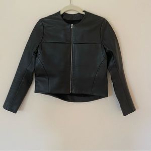 Black Cropped Lambskin Leather zipper Jacket A’bout